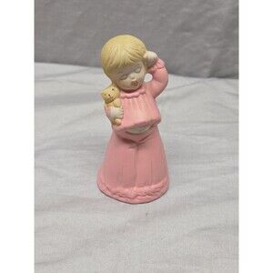 Vintage 1978 Jasco Porcelain Bell Girl Pink Pajamas Yawning Sleepy Teddy Bear